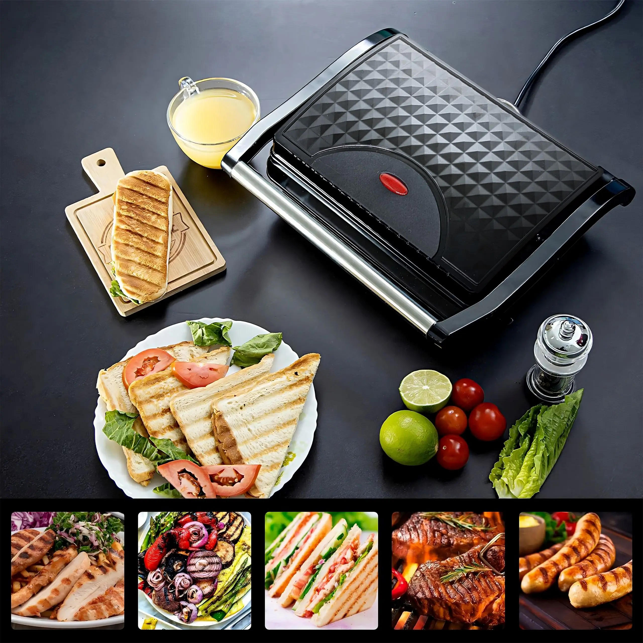 Domowy Opiekacz Retoo SmartHome Opiekacz Do Kanapek 750W 240V Maszyna Do Kanapek Do Mięs Izolowany Uchwyt