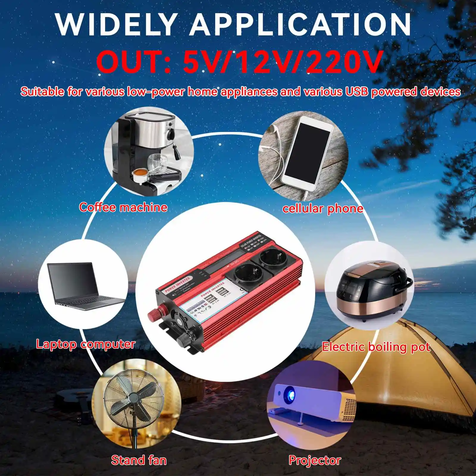 Inwerter sinusoidalny 4000W, 12V na 220V/230V 50/60HZ, z wyświetlaczem LED i inteligentnym wyświetlaczem cyfrowym.