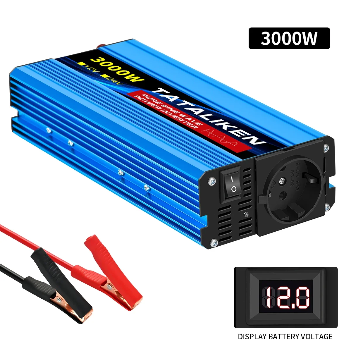 Falownik samochodowy CZYSTA SINUSOIDA 3500W/4500W/5000W/6000W 12V na 230V 50Hz z gniazdami EU i inteligentnym ekranem LCD