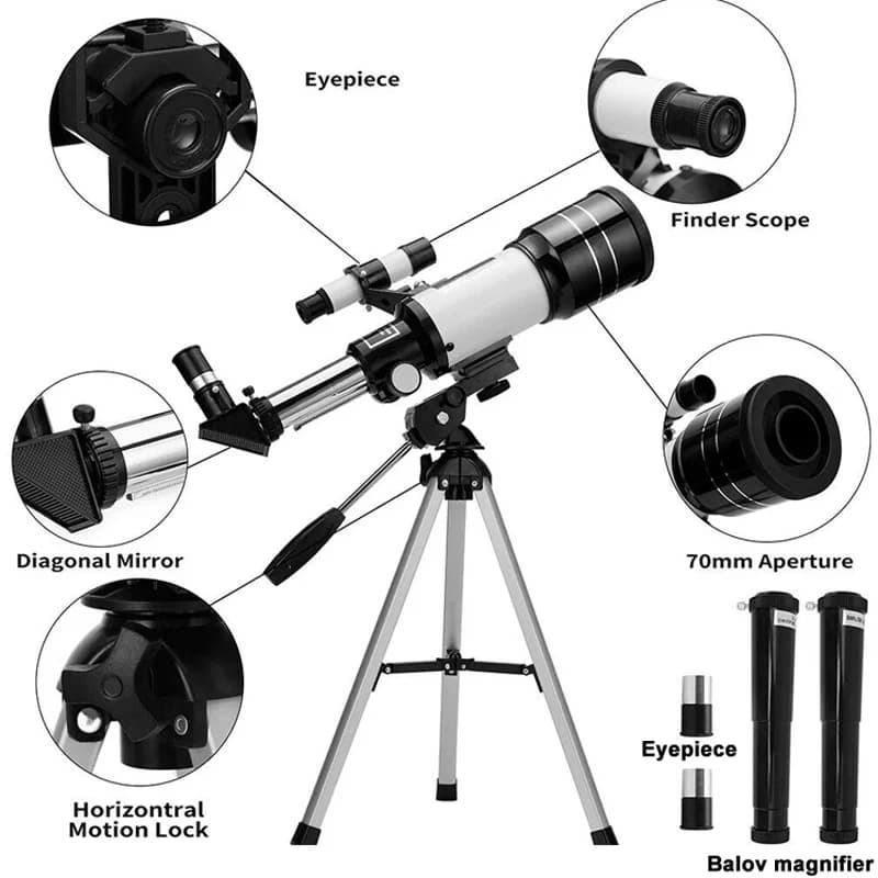 Profesjonalny Teleskop Astronomiczny F30070 Monokular 150-krotny Zoom HD Widzenie Nocne Obserwacja Księżyca Gwiazd AZM70300 Obserwacja Gwiazd