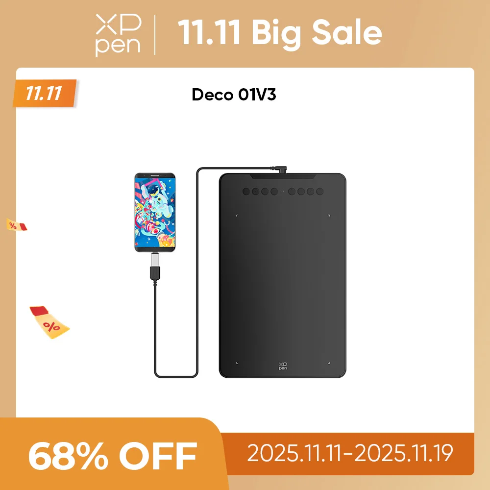 XPPen New Deco01V3 10-calowy graficzny tablet cyfrowy Tablet do rysowania 16384 poziomy ciśnienia 8 klawiszy skrótów dla Androida Windows Mac