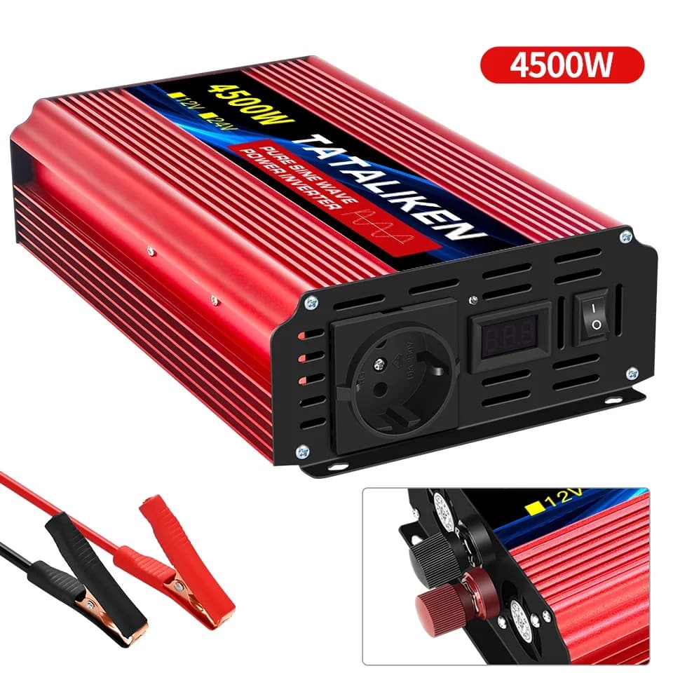 Falownik samochodowy CZYSTA SINUSOIDA 3500W/4500W/5000W/6000W 12V na 230V 50Hz z gniazdami EU i inteligentnym ekranem LCD