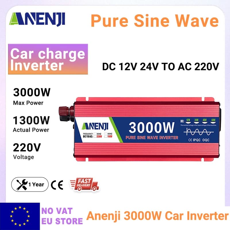 Inwerter sinusoidalny 5000W/8000W/3000W/1000W DC 12/24V na AC 230V, przetwornica napięcia do samochodu solarnego