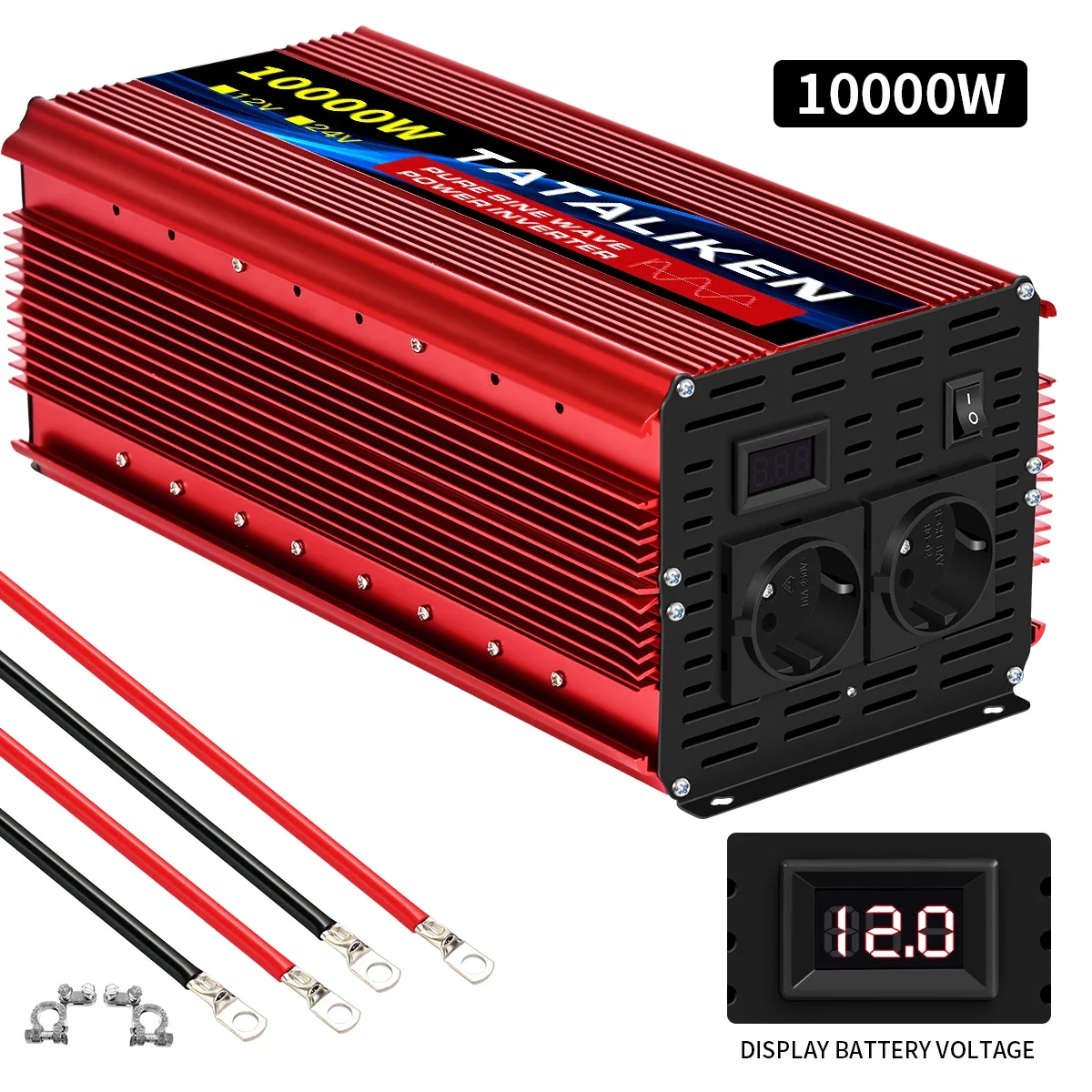Falownik samochodowy CZYSTA SINUSOIDA 3500W/4500W/5000W/6000W 12V na 230V 50Hz z gniazdami EU i inteligentnym ekranem LCD