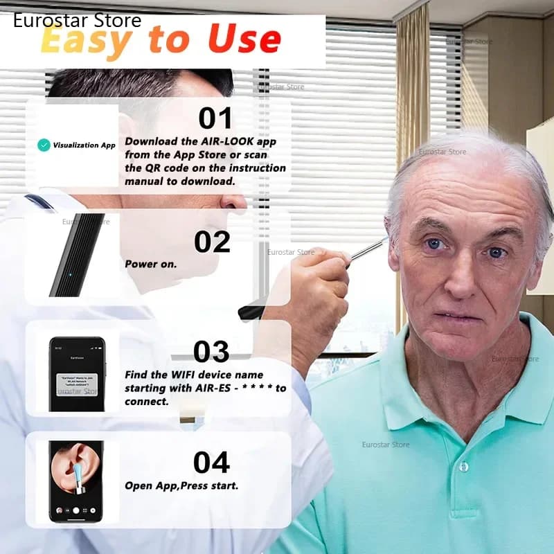 Kamera do czyszczenia uszu z wizualizacją – bezpieczny endoskop do usuwania woskowiny z kamerą 5 MP, podświetleniem LED, otoskop do higieny uszu