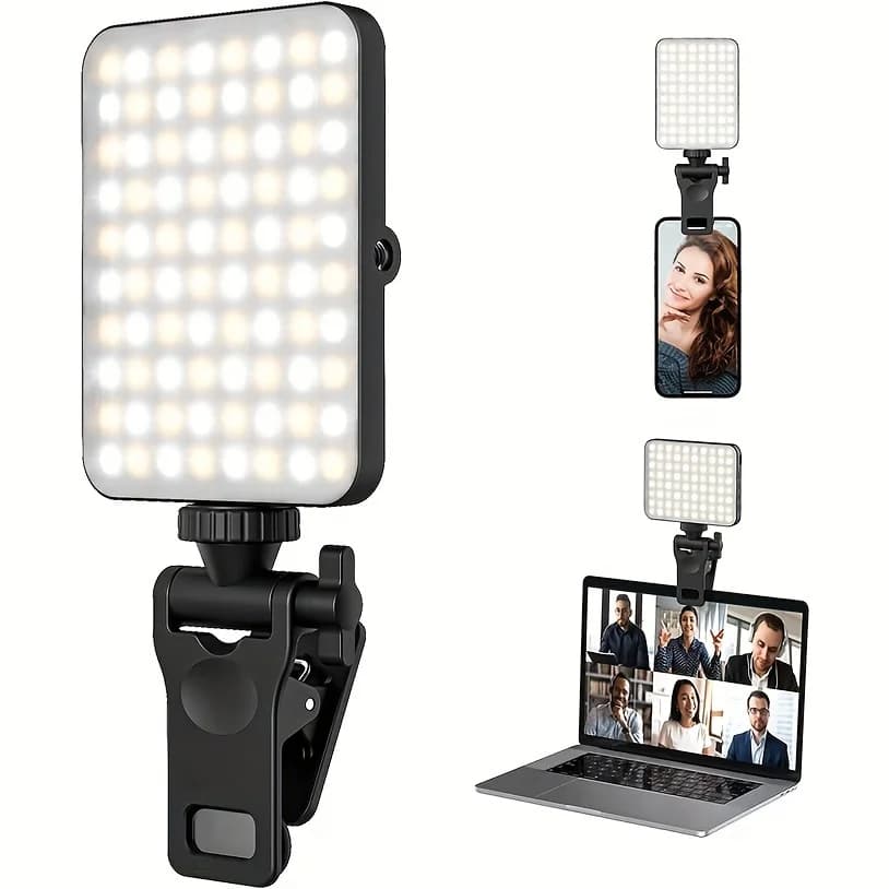 1 szt. Akumulatorowa magnetyczna lampka LED do selfie, 3 tryby ściemniania światła, 3000 mAh, 120 diod LED, klips do telefonu/laptopa/komputera, makijażu, wideo