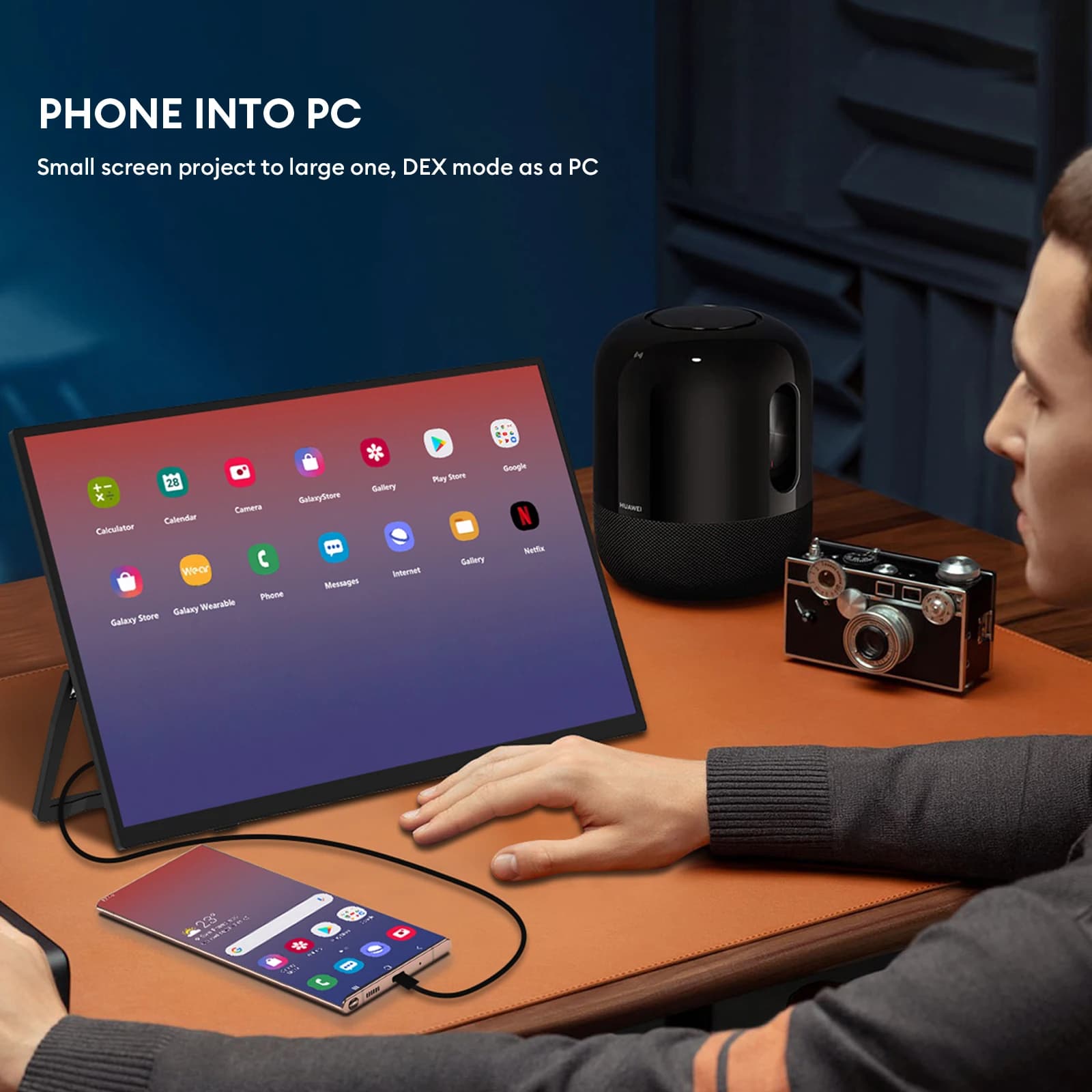 EUSLAP 15,6" FHD 100% sRGB 300 nitów Ultra cienka konstrukcja z tylną podstawką Przenośny monitor do telefonu Laptop do gier