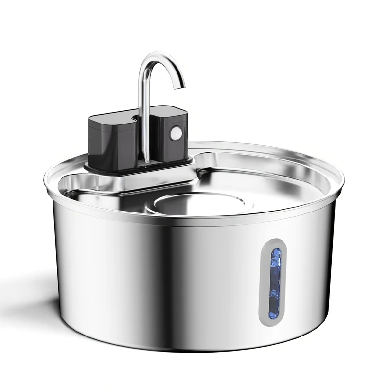 Fontanna dla kota 3,2 l bezprzewodowa ze stali nierdzewnej z akumulatorem 4000 mAh i czujnikiem, automatyczną filtracją – poidło/dystrybutor wody dla zwierząt