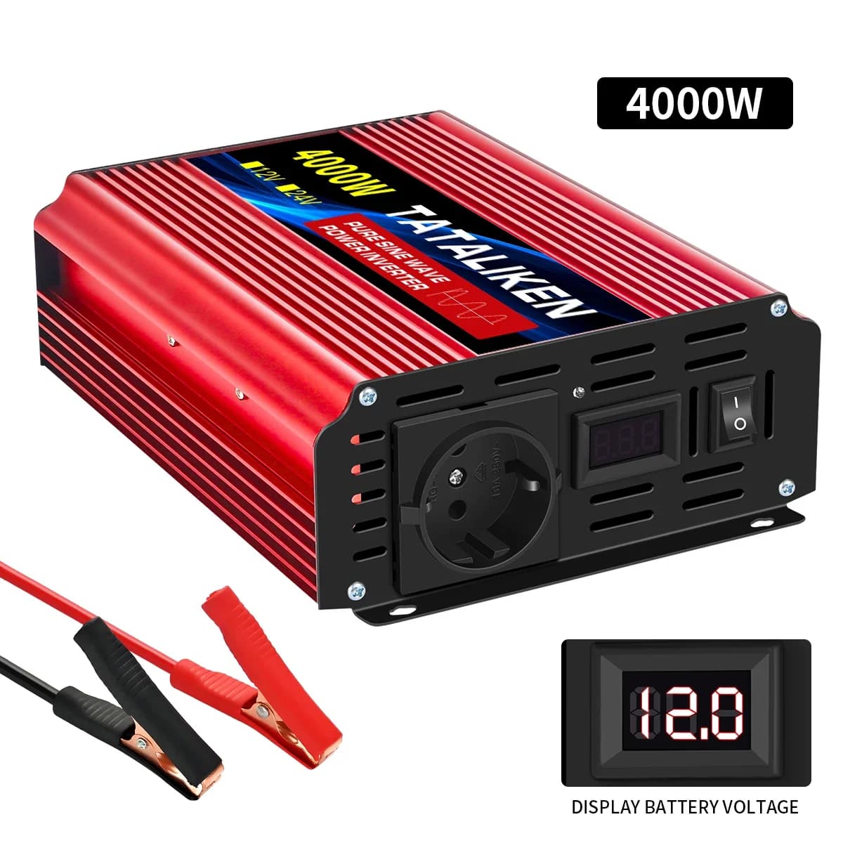 Falownik samochodowy CZYSTA SINUSOIDA 3500W/4500W/5000W/6000W 12V na 230V 50Hz z gniazdami EU i inteligentnym ekranem LCD