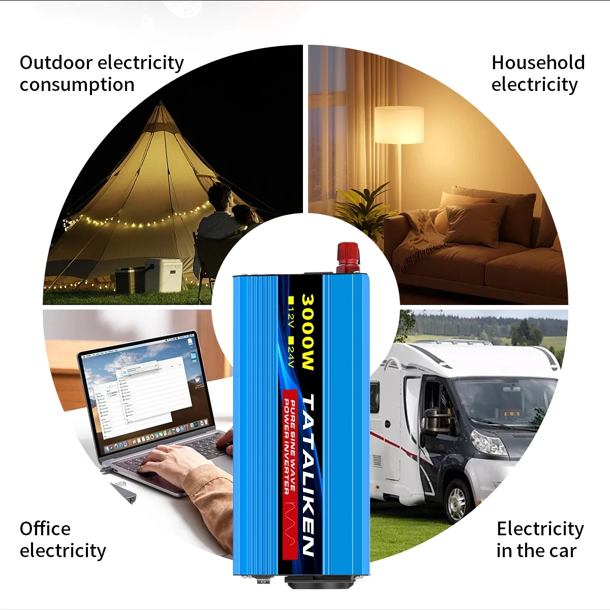 Falownik samochodowy CZYSTA SINUSOIDA 3500W/4500W/5000W/6000W 12V na 230V 50Hz z gniazdami EU i inteligentnym ekranem LCD