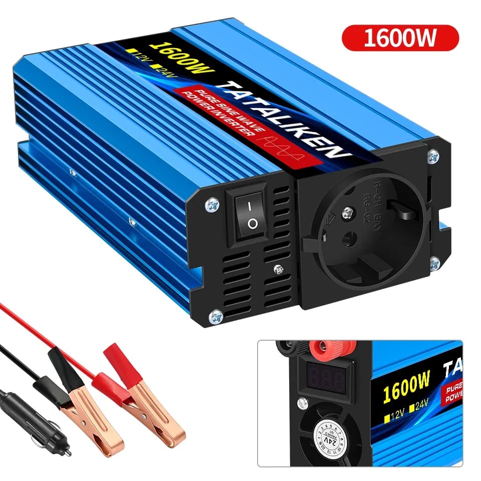 Falownik samochodowy CZYSTA SINUSOIDA 3500W/4500W/5000W/6000W 12V na 230V 50Hz z gniazdami EU i inteligentnym ekranem LCD