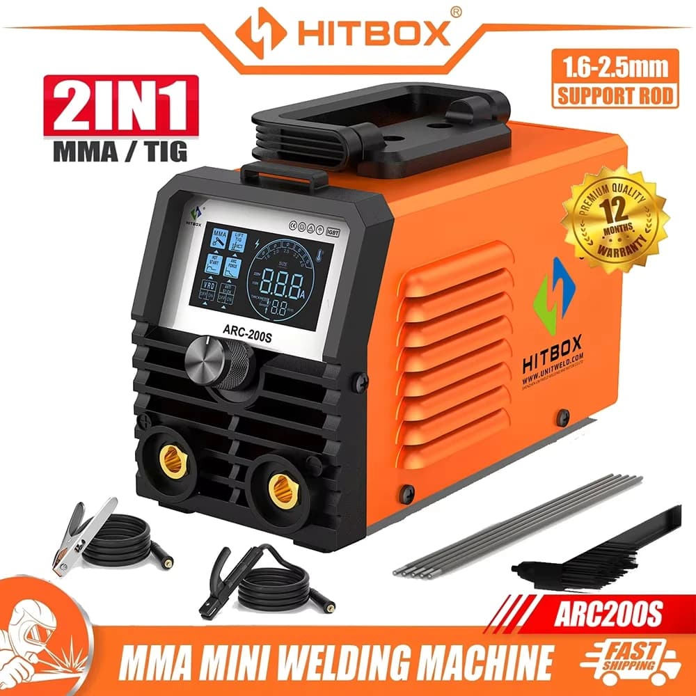 Spawarka HITBOX ARC200S 2 w 1 ARC MMA LIFT TIG MINI IGBT Inverter LED Cyfrowy Wyświetlacz Przenośna Spawarka Domowa 220V 10-200A