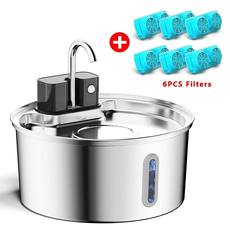 Fontanna dla kota 3,2 l bezprzewodowa ze stali nierdzewnej z akumulatorem 4000 mAh i czujnikiem, automatyczną filtracją – poidło/dystrybutor wody dla zwierząt