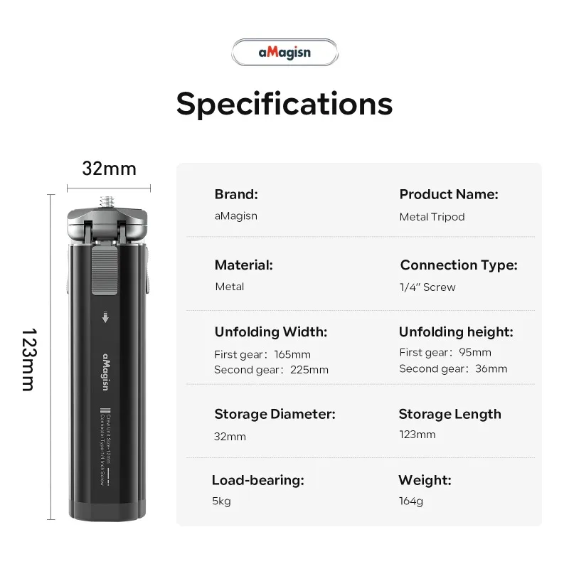 Statyw aMagisn Metalowy ze Stopu Aluminium do GoPro Hero/DJI OSMO/Insta360 Akcesoria do Statywów Kamer Sportowych ze Śrubą 1/4